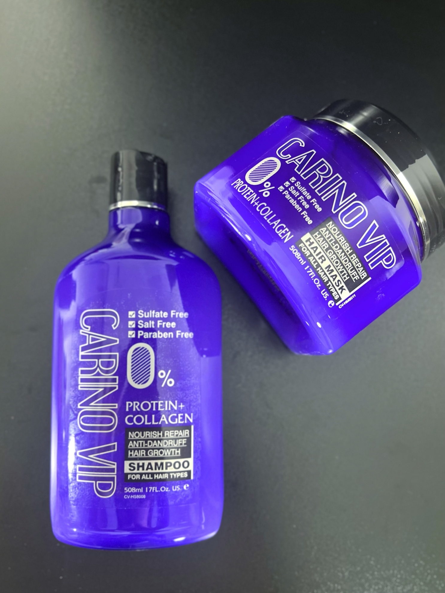 تصویر  شامپو کارینو وی آی پی Carino VIP بنفش Protein+Collagen حجم 508 میل + ماسک مو بدون سولفات کارینو وی آی پی Carino Vip مدل Protein